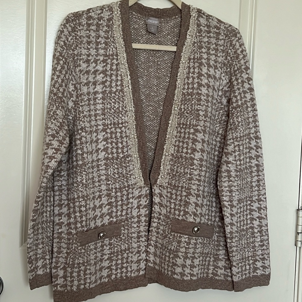 Chico’s houndstooth embellished cardigan